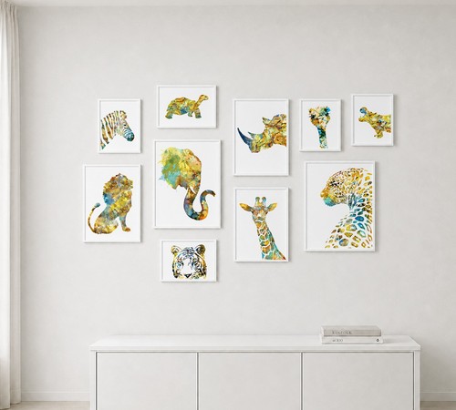 Watercolor safari animal art - safari,