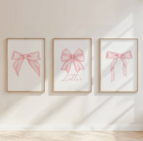Personalised pink bow wall art - personalised,