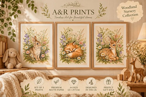 Woodland nursery prints set - prints, of